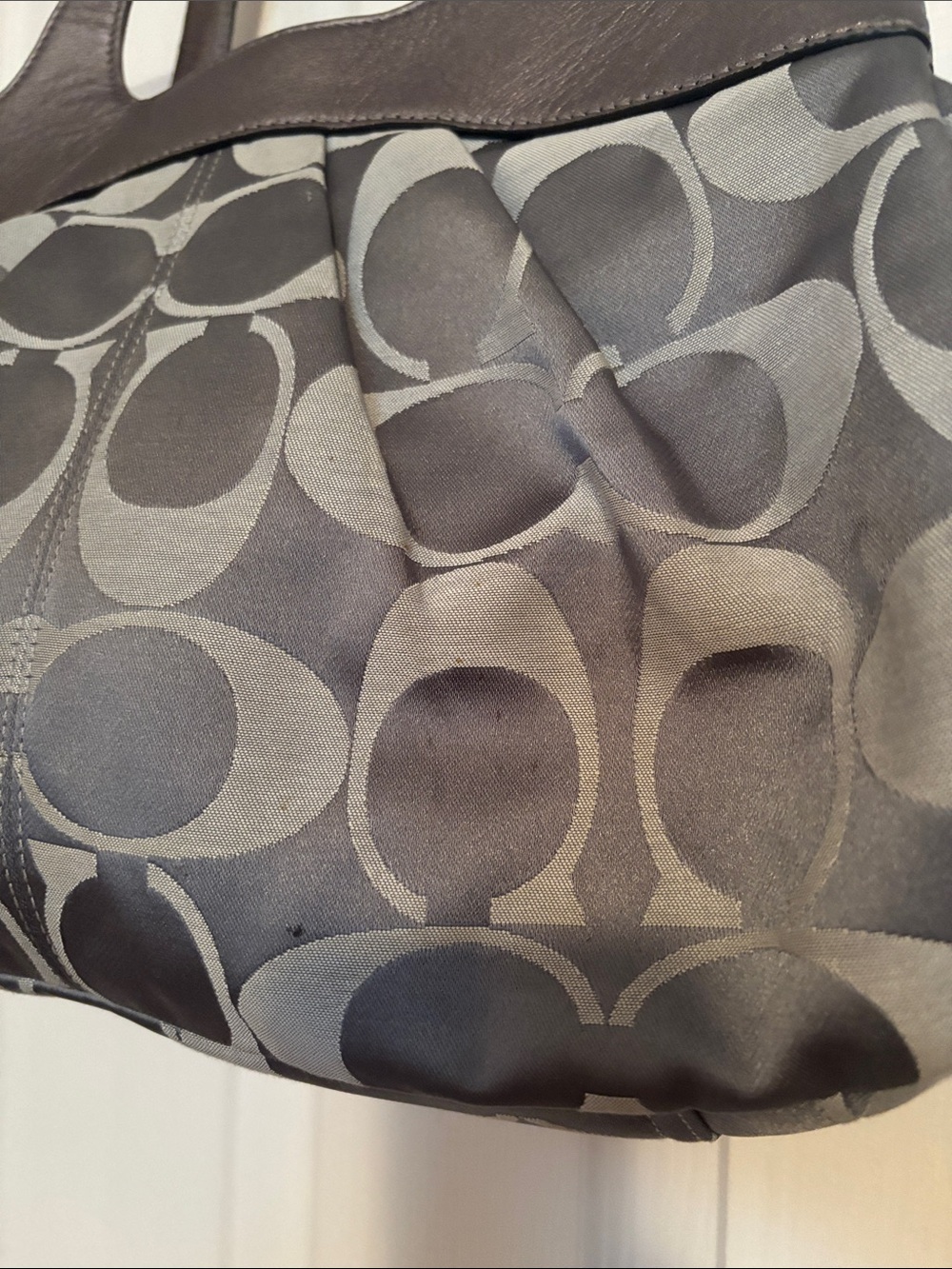 Coach Gray Signature Canvas Shoulder Bag with Leather Trim - Picture 4 of 14